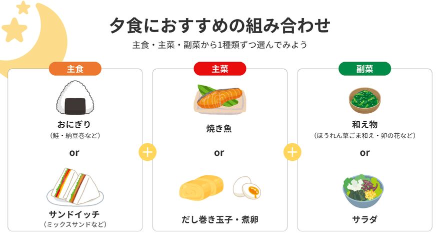夕食におすすめの主食・主菜・副菜の組み合わせ